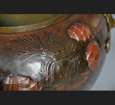 Secesja, wspaniała donica , brąz pocz. XX wieku