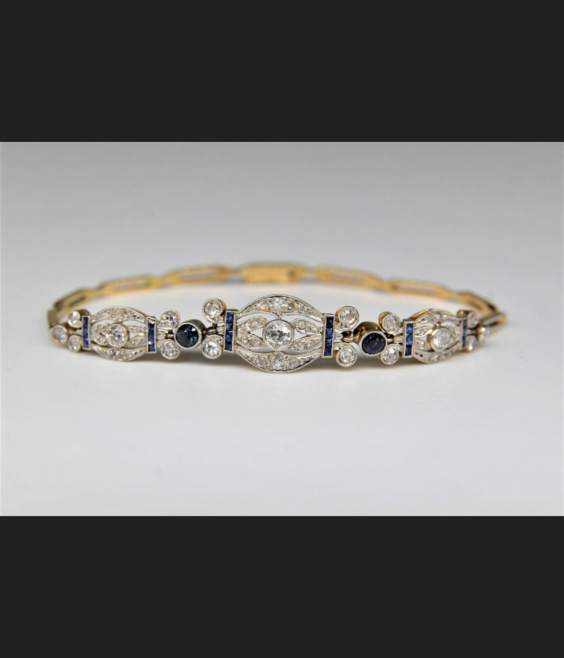 Art Deco, bransoleta Paryż złoto / diamenty / szafiry, lata 20/30. XX w.