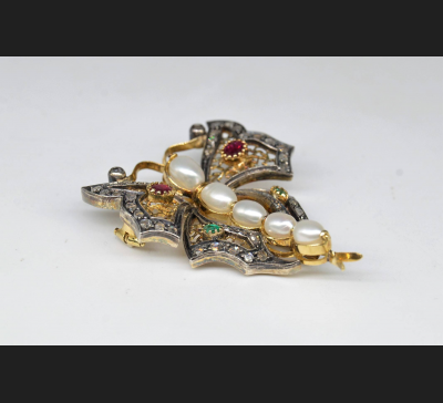 "Wielki Motyl", złoto 750 / diamenty/ szmaragdy /rubiny, XIX w.