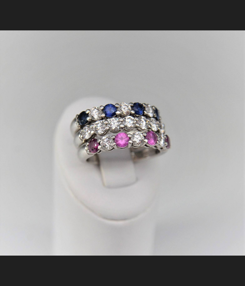 De Luxe !! Tiffany 3 obrączki, brylanty/szafiry/rubiny