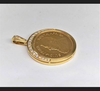 De Luxe ! Medalion Krugerrand + złoto 750, brylanty G-H / VS !