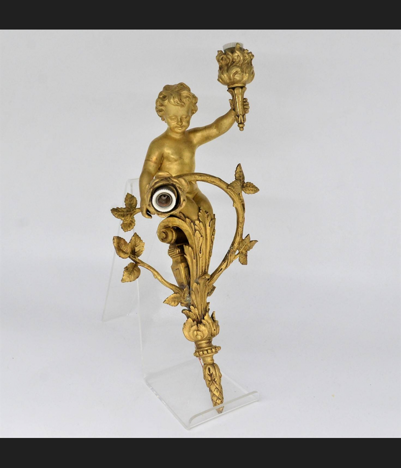 Kinkiet Putto, brąz złocony XIX wiek