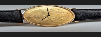 CORUM, złoto 750, moneta 20 $ z 1877 roku