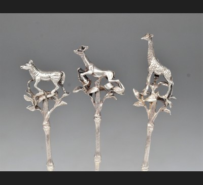 Widelce przystawkowe "Zwierzęta Afryki", srebro 915