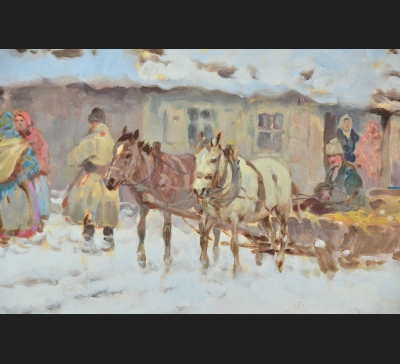 Setkowicz Adam (1876-1945) "Przed Karczmą" obraz olejny