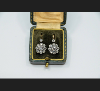 Kolczyki Wiedeń XIX wiek, złoto brylanty 2.30 ct. G-H/VS-SI1